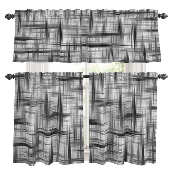 Black Weave Mesh Kitchen Curtains Valances 3 Piece Set, Modern ...