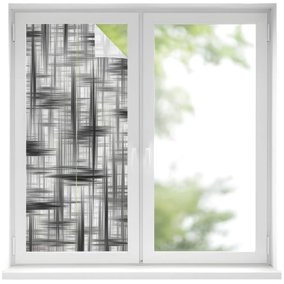 Black Weave Mesh Window Privacy Film Modern Minimalist Abstract Decorative Glass Window Film UV Blocking Static Cling Non-Adhesive Sticker Covering for Home Door 19.6 x 39.3 inches