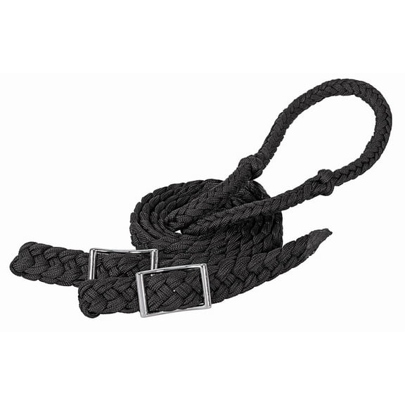 Black Weaver 8 Ft Braided Nylon Barrel Horse Tack Reins Conway Buckle Bit Ends