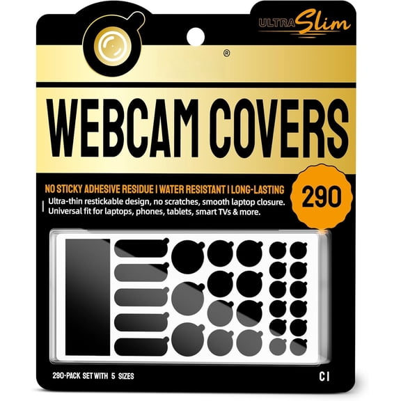 Black Webcam Covers, 290-Pack Restickable Camera Stickers, Multiple Sizes, Matte Vinyl, No , for Laptop, Phone, Tablet, TV