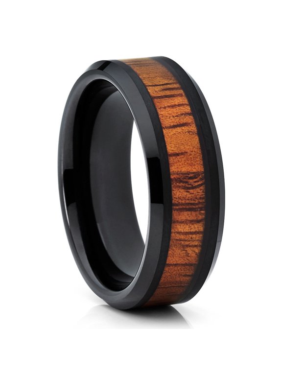 Black Wedding Ring,Koa Wood Wedding Ring,Tungsten Wedding Ring,8mm Wedding Ring,Anniversary Ring,Engagement Ring