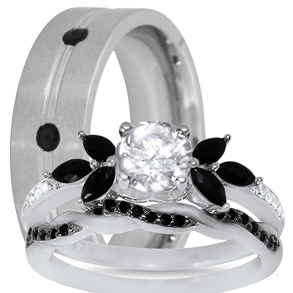 LaRaso & Co Black Wedding Ring Set His Hers CZ Engagement Couples Rings 8/9