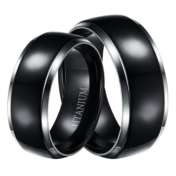Black Wedding Ring Sets for Men Women Matching Titanium Bands for Him Size 6 and Her Size 8