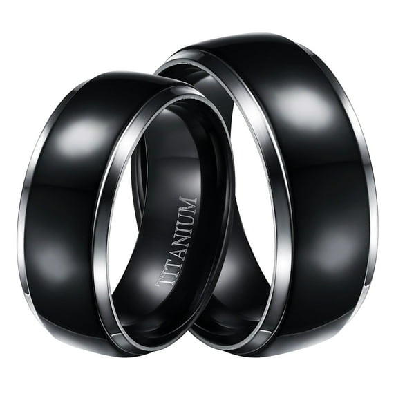 Black Wedding Ring Sets for Men Women Matching Titanium Bands for Him Size 8 and Her Size 7