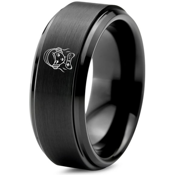 Tungsten Ring Gamer Valentine Black Mens Wedding Band Laser Handwriting Jewelry Gifts for Him Unique