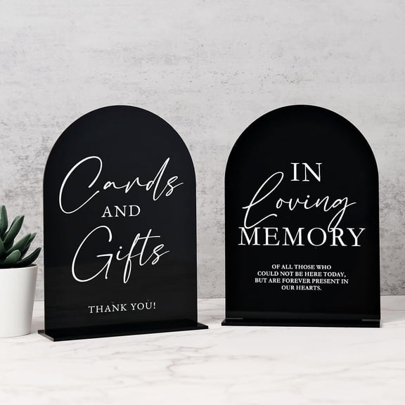 Black Wedding Signs for Reception, 5"x7" Black Arched Acrylic Table Sign and Base | Cards and Gifts | in loving memory Table Sign for Wedding Reception