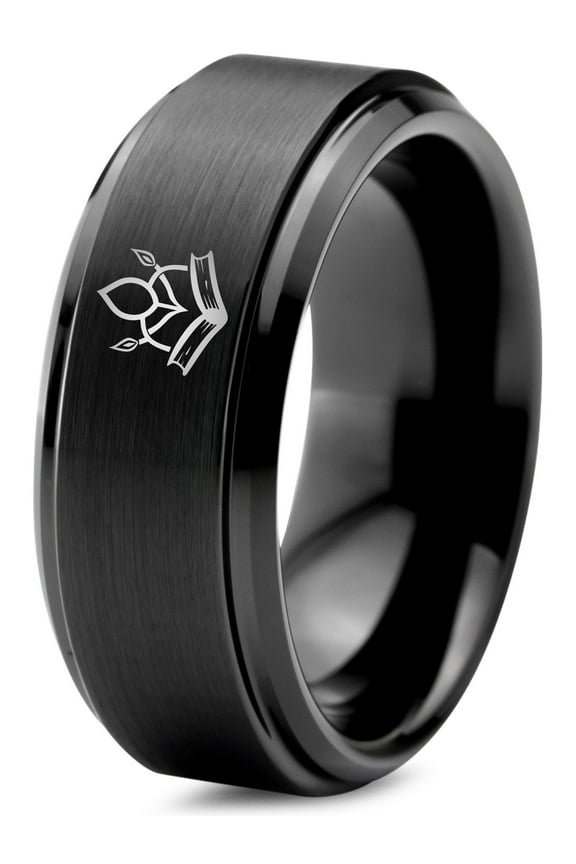 Mothers Day Gifts Tungsten Ring Black Embellished Gamer Memorial Medical 10th Anniversary Gift