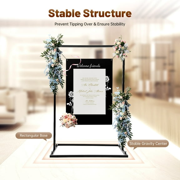 Black Wedding Welcome Sign Arch Stand Advertising Shelf Rack Billboard Metal for Wedding, Parties Decor