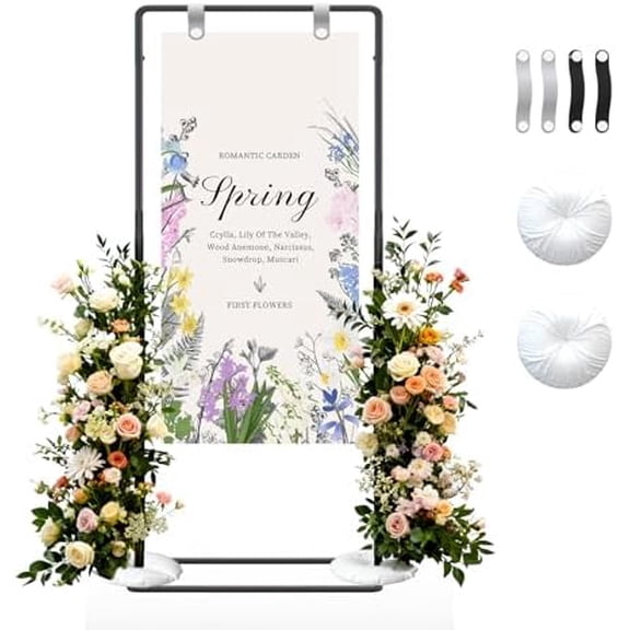Black Wedding Welcome Sign Stand Display Easel Stand | 70”x 31”x 20”Holder with 4 Leather Hanging Straps; For Wedding Welcome Signs & Seating Chart Display