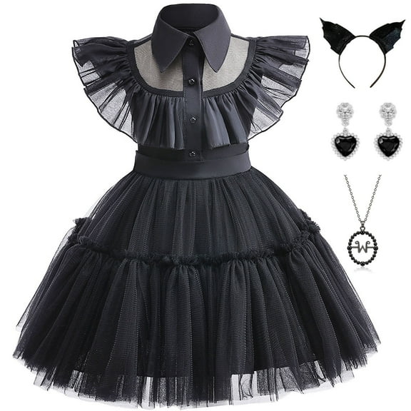 Toddler Girls Dance Black Dress Halloween Party Cosplay Outfit