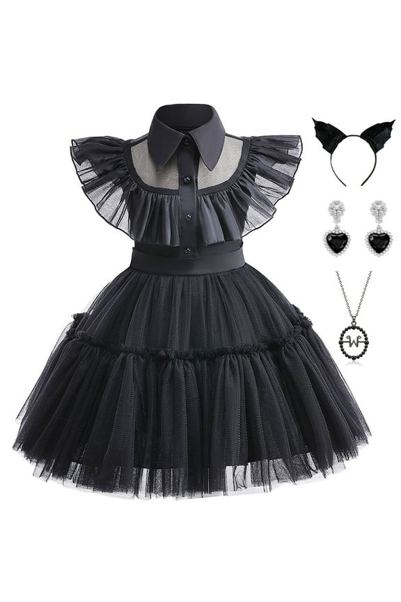 Toddler Girls Dance Black Dress Halloween Party Cosplay Outfit
