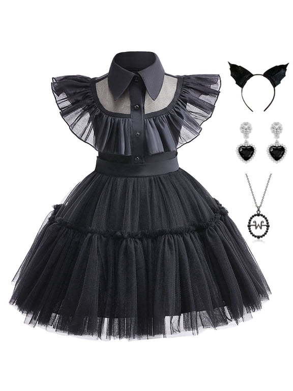 Toddler Girls Dance Black Dress Halloween Party Cosplay Outfit