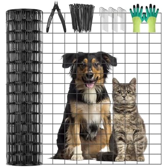 Black Welded Wire Fence 36 Inch x 59 Foot, 2.4" x 2.4" 14GA PVC Coated Wire Fencing for Garden Bed, Vinyl Coated Metal Wire Mesh Roll for Yard Vegetable Plant Protection Chicken Dog Poultry Netting