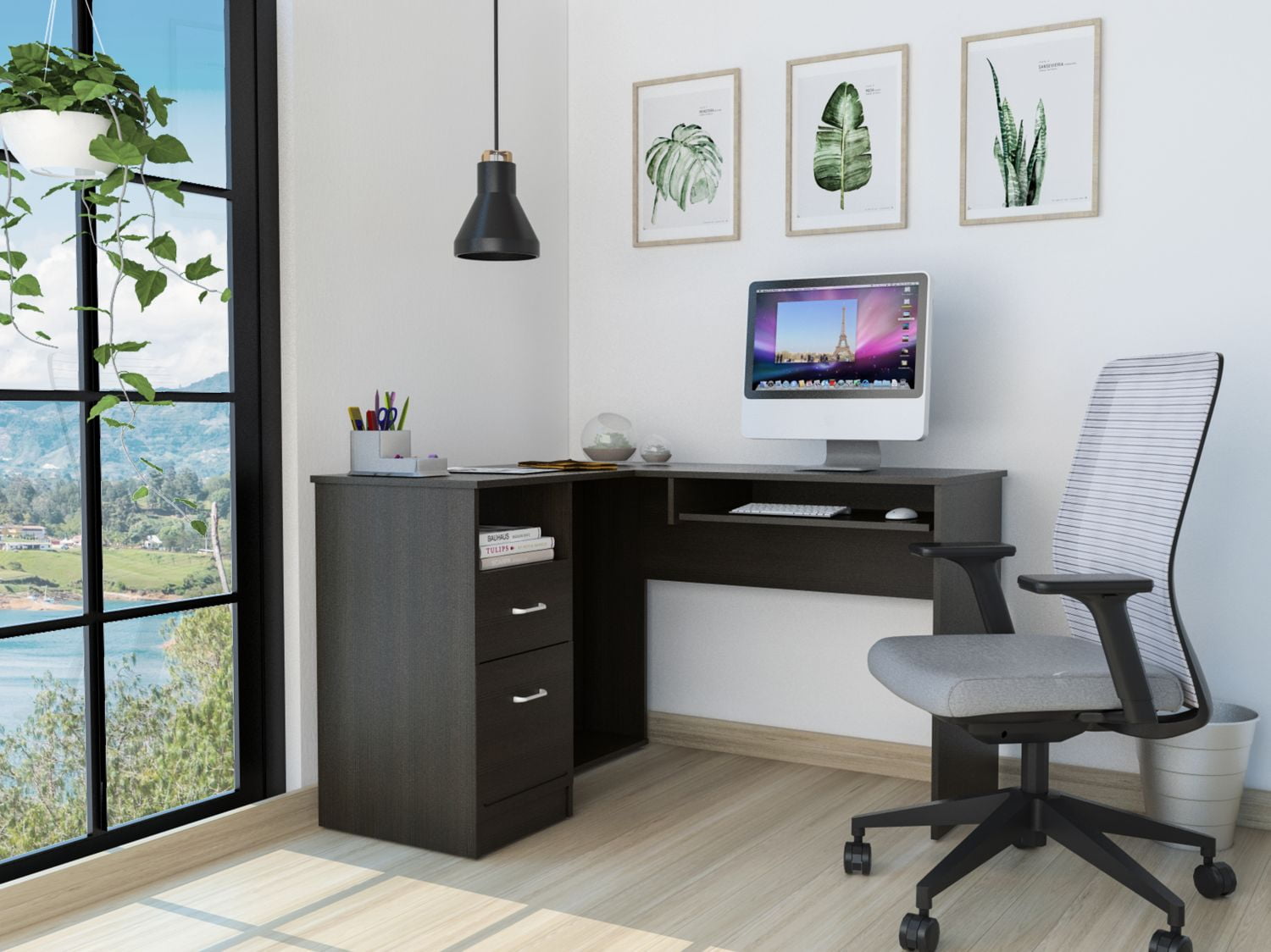 Black Wengue 2-Drawer 1-Shelf L-Shaped Computer Desk - Walmart.com