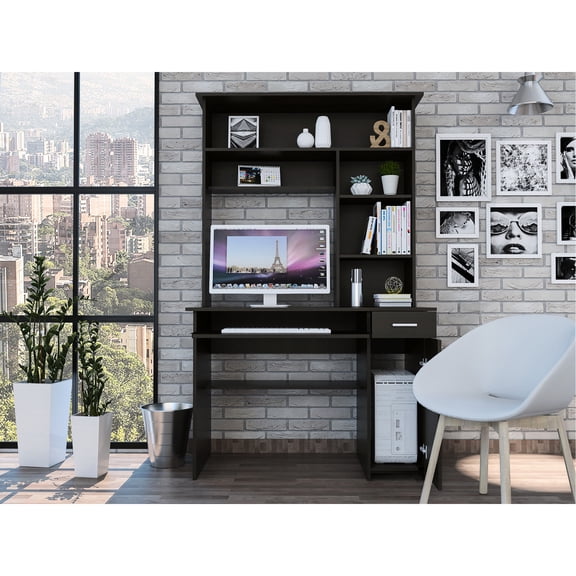 Black Wengue 2-Drawer 7-Shelf Unit / Offer Convenient Storage for Accessories