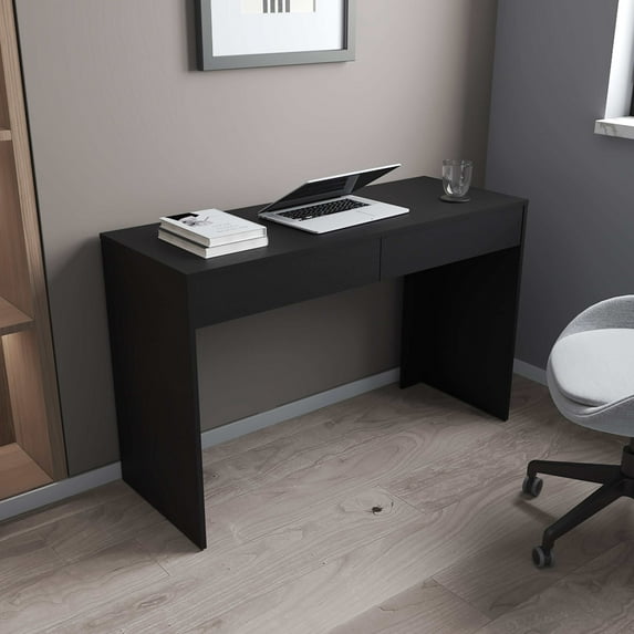 Black Wengue 2-Drawer Computer Desk,Black Particle Board Furniture Office Desks Work Surfaces