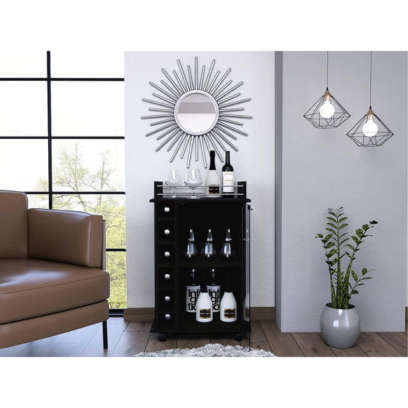Black Wengue 3-Shelf Cart with 6 Cubbies / Store Small Items Conveniently