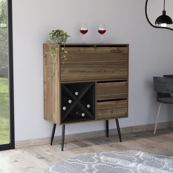 Black Wengue & Mahogany Design / Ideal for Wine & Personal Items Storage