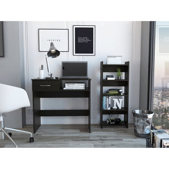 Black Wengue Office Set | Create Neat Work Area in Limited Space | Made of Manufactured Wood | Store Office Essentials Efficiently