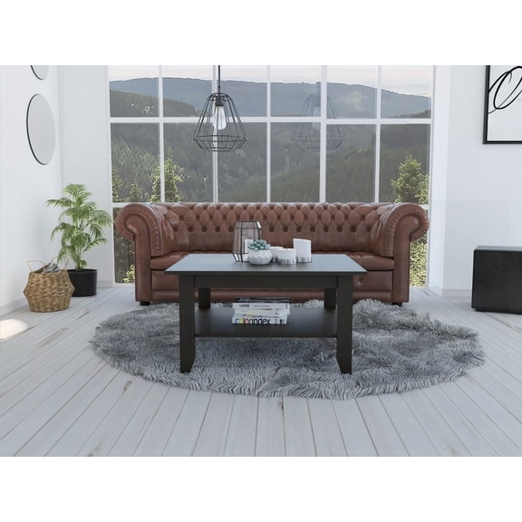 Black Wengue Rectangular Coffee Table - Bottom Shelf for Added Function