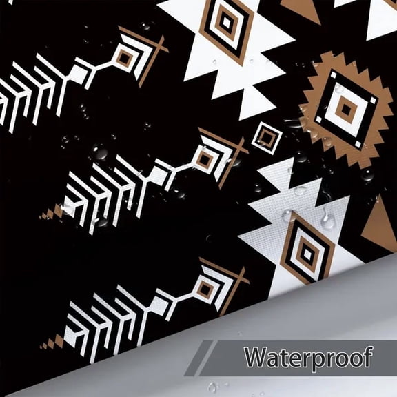 Black Western Aztec Shower Curtain, Vintage Abstract Geometric Cowboy Shower Curtains Set, Boho Southwestern Tribal Native Neutral Fabric Shower Curtains for Bathroom with Hooks 72X72IN Brown