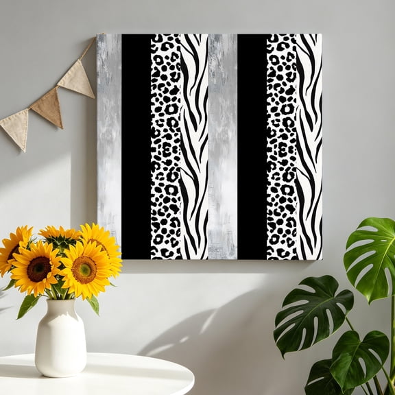 Black Western Canvas Wall Art Framed Wall Decor for Living Room Bedroom Bathroom, Tiger and Leopard Print Vertical Stripes Canvas Pictures Ready to Hang Decor, 8"x8"