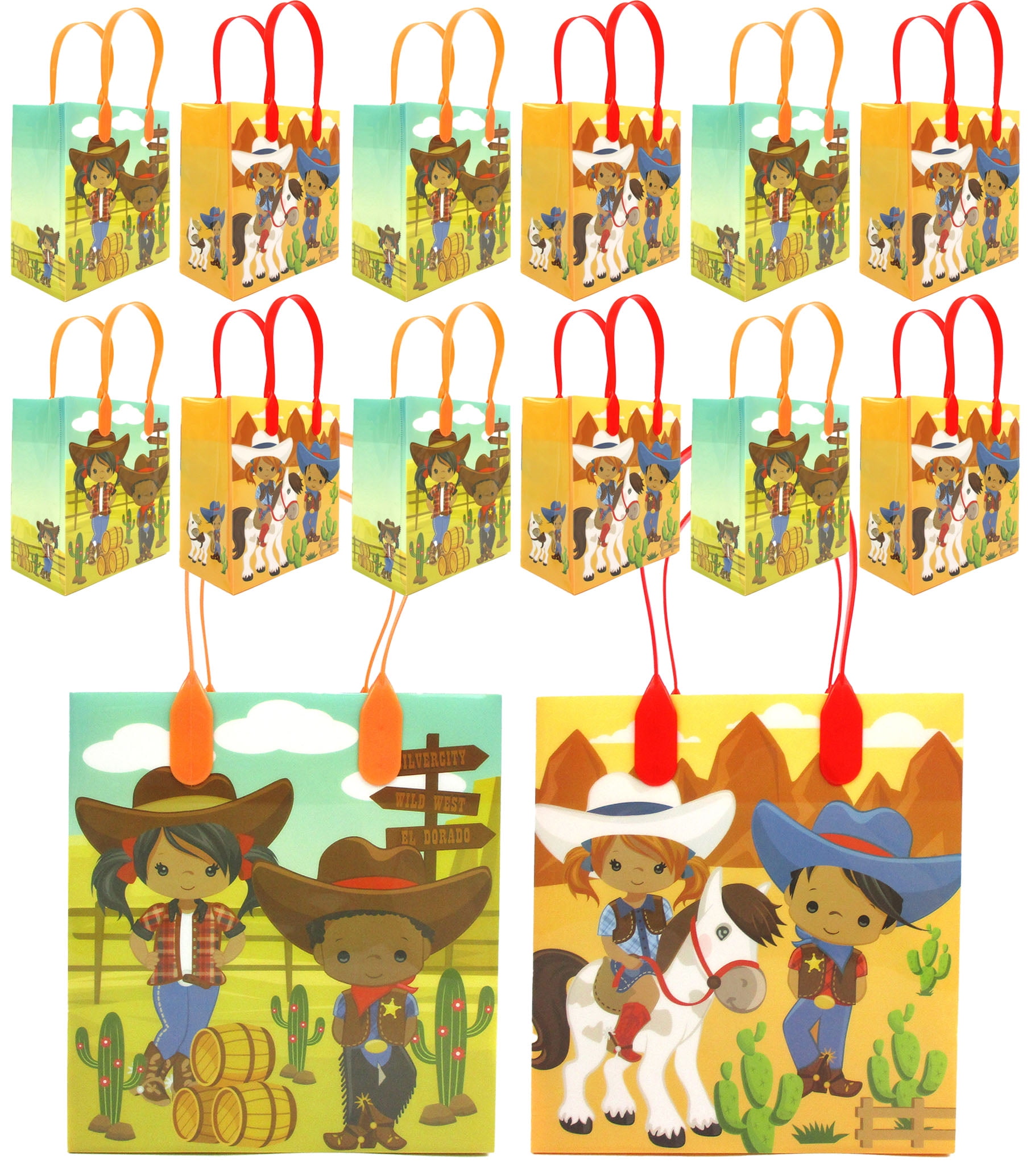 Gosknor 50pcs Plastic Cowboy Goodie Bags - 6.69x9.84", Wild West Party Favor Bags For Kids Birthday & Theme Events