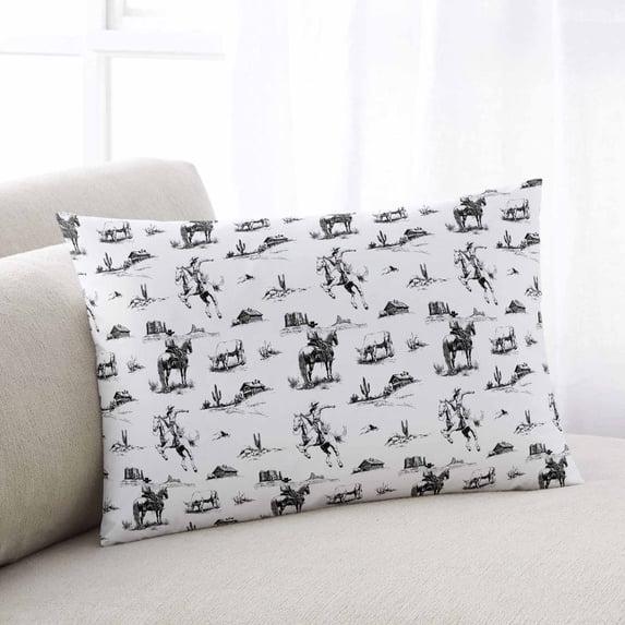 Black Western Cowboy Queen Size Pillow Cover, Pillowcase Protectors with Zipper, Breathable Decorative Throw Pillow Case Cover, Vintage Horse Cactus Ethnic Art Pillow Shams for Couch Sofa 20x30Inch
