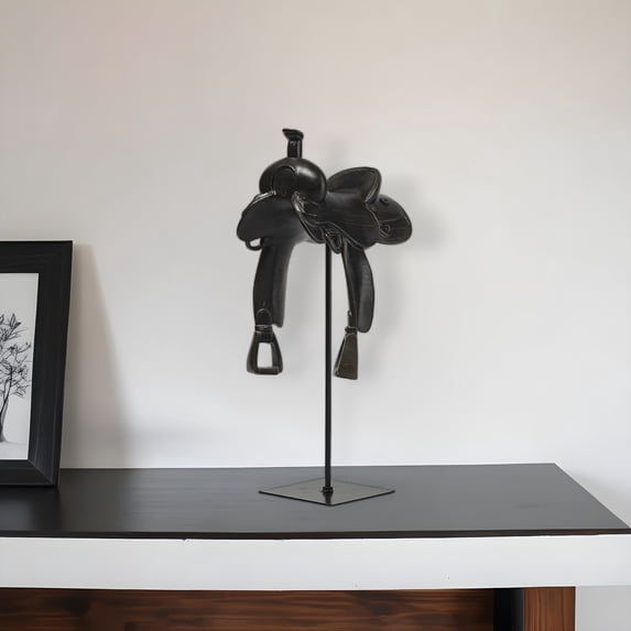 Black Western Horse Saddle Sculpture