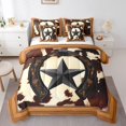 thumbnail image 1 of Black Western Texas Star Full Comforter Set 7 Pieces Bed in a Bag Set,American Horseshoe Cowhide Bedding Sets Full with Grunge Brown Rustic Farm Animals Quilted Comforter,Flat Sheet,Fitted Sheet, 1 of 5