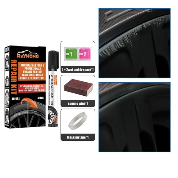 Black Wheel Paint, Alloy Rim Touch Up Paint Pen, Wheel Repair Kit for Curb Rash Scratches, Car Rim Scratch Repair Paint Black(Khaki)