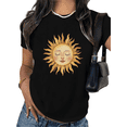 thumbnail image 1 of Black Whimsical Smiling Sun Print Tshirt Graphic Tees Shirts Boho Aesthetic Summer Festival Casual Daily Outdoor Vacation Outfit Tops S-5XL, 1 of 5