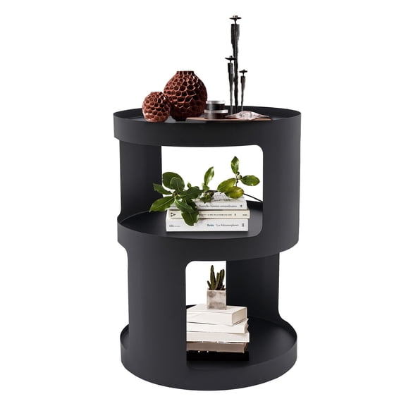 Black / White 2-Tier Round End Bed Side Table Small Coffee Sofa Table Nightstand Living Room 4 Foot Pads Bedside Table, Sofa Side Table for Living Room, Study Bathroom