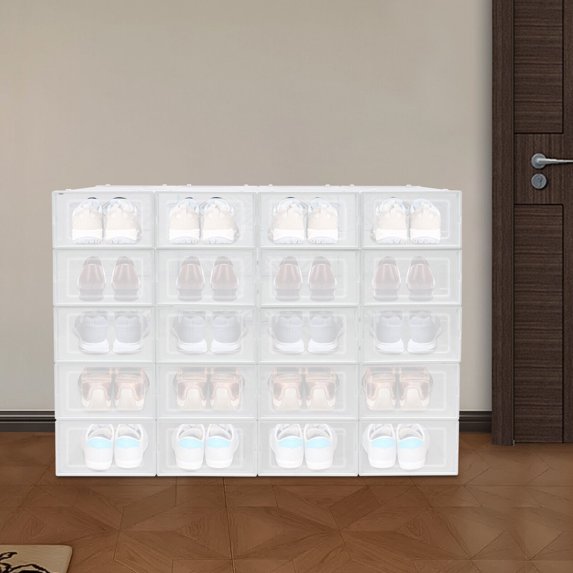 Black/White 20PCS PP Shoe Storage Box Home Shoe Organisers Stackable Shoe Boxes 9.06*5.51in Each Shoe Box