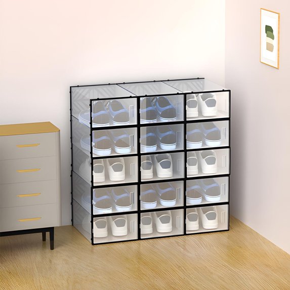 Black/White 20PCS PP Shoe Storage Box Home Shoe Organisers Stackable Shoe Boxes 9.06*5.51in Each Shoe Box