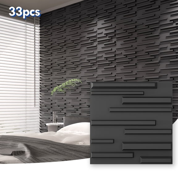Black White 3D Wall Panels Linear Layered PVC 11.8x11.8 Inch Fire Resistant Lightweight DIY Modern Interior Bedroom Living Room TV Backdrop