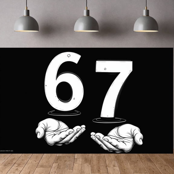Black and White 67th Banner Star Decorated Anniversary Backdrop Hand Holding Design Minimalist  Milestone Display for 67th Birthday Party Anniversary Celebration Milestone Event