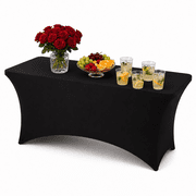 Black 6FT Fitted Spandex Tablecloth, Waterproof Wrinkle Free Washable Elastic Table Cover for 6 Foot Rectangle Folding Tables, Stretch Rectangular Table Cloth for Wedding, Banquet, Party