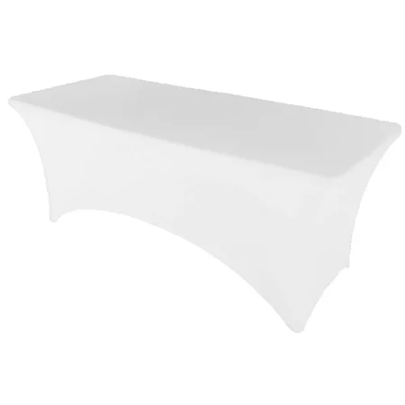 White 6FT Fitted Spandex Tablecloth, Waterproof Wrinkle Free Washable Elastic Table Cover for 6 Foot Rectangle Folding Tables, Stretch Rectangular Table Cloth for Wedding, Banquet, Party