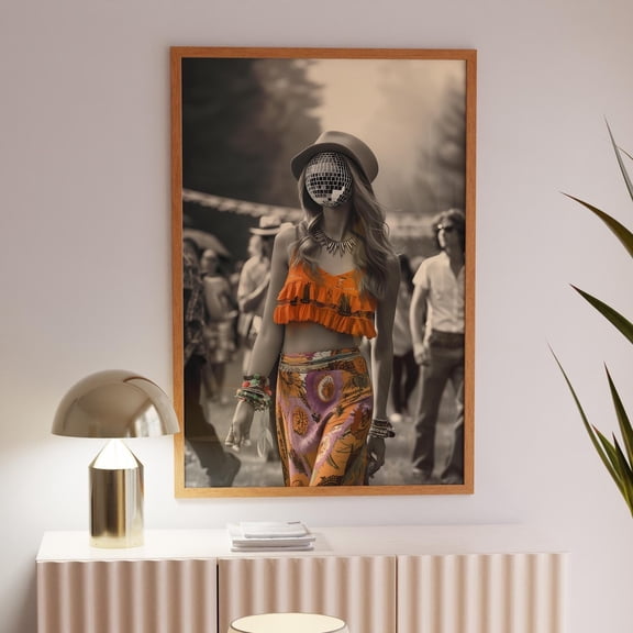 Black And White 70S Girl Photo Print, Funky Disco Ball Poster, Retro Vintage Print, Girly Dorm Room Decor, Preppy Aesthetic Y2K Wall Art Wall Art, Modern Wall Decor, 8x12 UNFRAMED