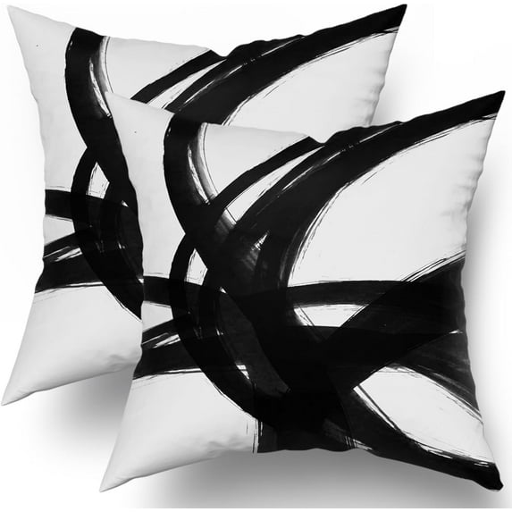Black White Abstract Art Line Pillow Covers 18x18 Set of 2 Modern Print Decorative Pillowcases Farmhouse Throw Cushion Case Decor for Couch Sofa Bed