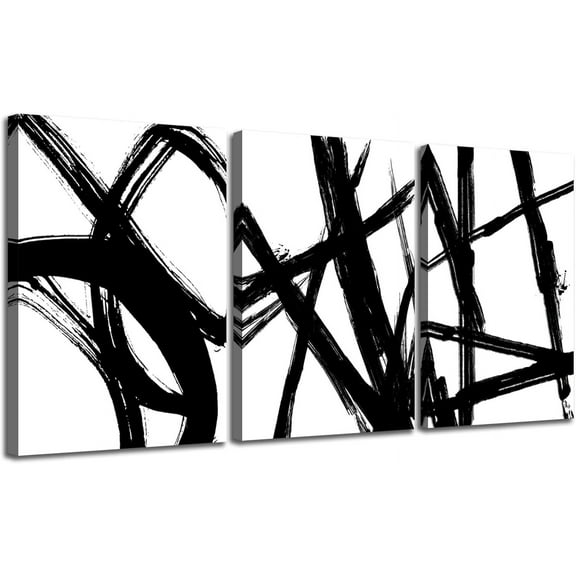 Black and White Abstract Canvas Prints Wall Art Decor Black & White Graffiti Modern Artwork Paintings Pictures for Bedroom Home Office Wall Decoration Poster 12"x16"x3 Panels