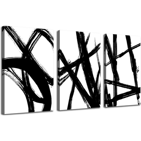 Black and White Abstract Canvas Prints Wall Art Decor Black & White Graffiti Modern Artwork Paintings Pictures for Bedroom Living Room Bathroom Home Office Wall Decoration(Only canvas)