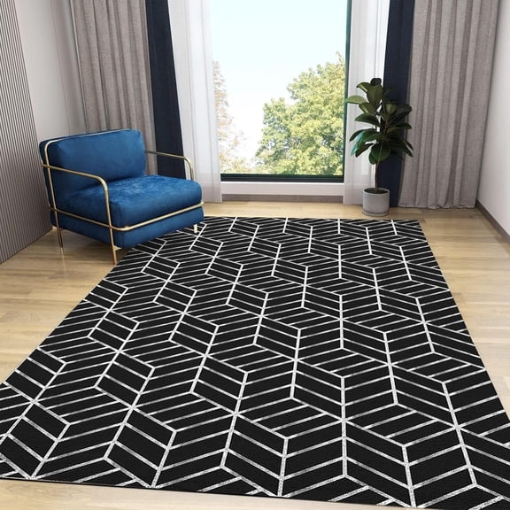 Black White Abstract Geometry Cube Area Rug Illusion Stereoscopic Minimalism Large Rugs Indoor Non Slip Room Sofa Living Bedroom Home Decor Floor Mats 2x3 Carpet Non-slip Washable