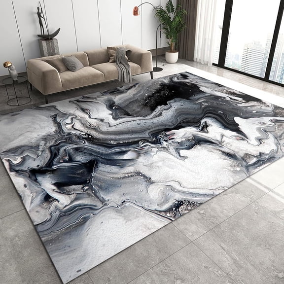 Black White Abstract Marble Area Rugs, Bent Oil Painting Doodle Apartment Carpet, Entrance Carpet Easy Care Good Water Absorption Apply to Sofa Wall Kids Room Friends,2'x3'