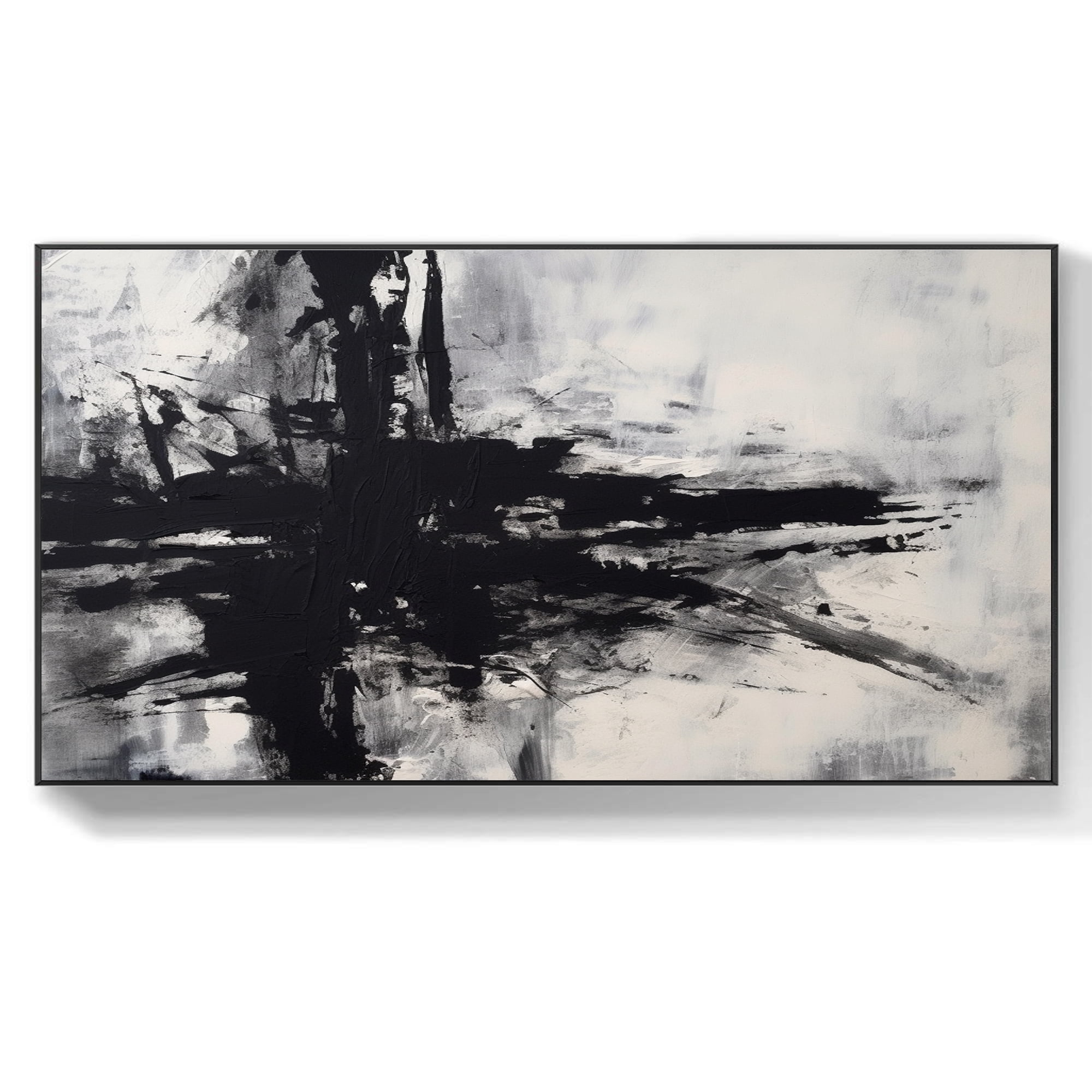 Black and White Abstract Painting on Canvas Black White Handmade — free download