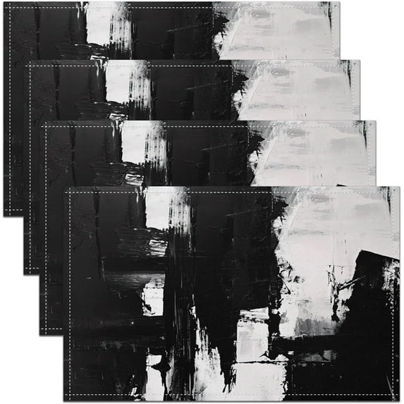Black and White Abstract Placemats Set of 4 Modern Art Placemats for Dining Table Indoor Outdoor Kitchen 12"x18" Geometric Table Mats Placemat Kitchen Dining Table Geometry