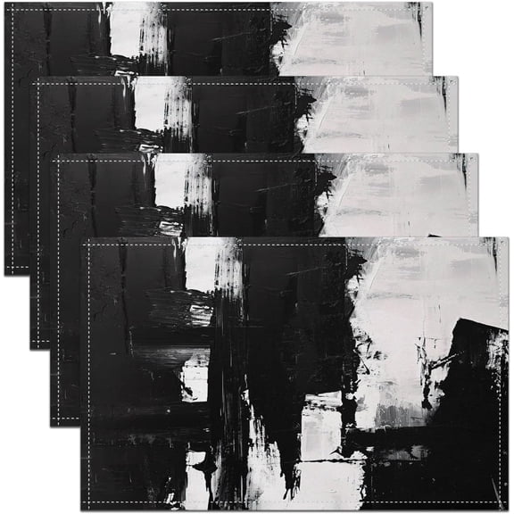 Black and White Abstract Placemats Set of 4 Modern Art Placemats for Dining Table Indoor Outdoor Kitchen 12"x18" Geometric Table Mats Placemat Kitchen Dining Table Geometry