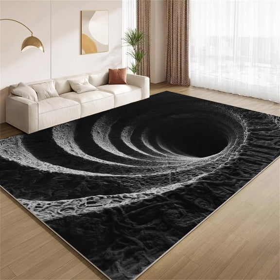 Black White Abstract Vortex Area Rugs, Optical Illusion 3D Carpet, Washable Non Slip Low Pile Soft Rug for Living Room Gaming Room Office Decor Mat 3ftx5ft
