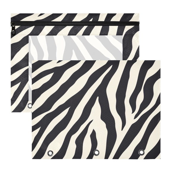 Black White Abstract Zebras Pattern 3-Ring Binder Pouches A4 Size Zipper Pocket File Storage 2 Packs